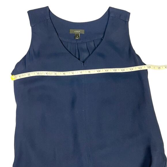 J. Crew Blouse Navy Blue Crepe V-Neck Sleeveless Drape Pintuck Work Top Womens 0 - Picture 4 of 10